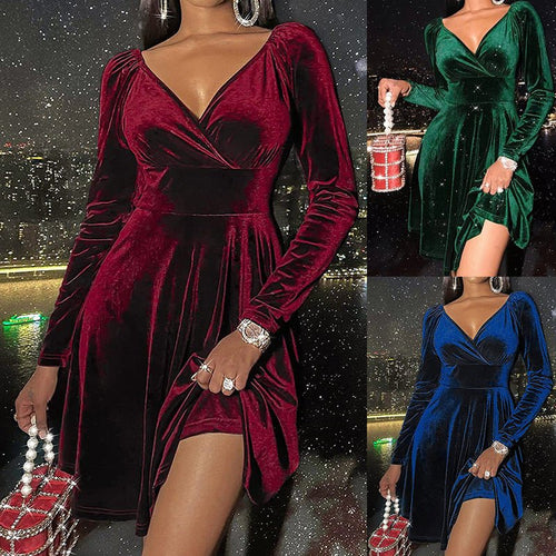 Autumn Festival Christmas Long Sleeve V - neck Dress - Santa Secret Sanctuary