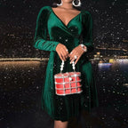 Autumn Festival Christmas Long Sleeve V - neck Dress - Santa Secret Sanctuary