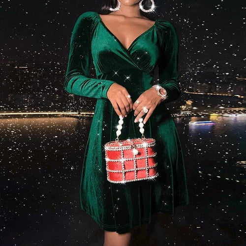 Autumn Festival Christmas Long Sleeve V - neck Dress - Santa Secret Sanctuary