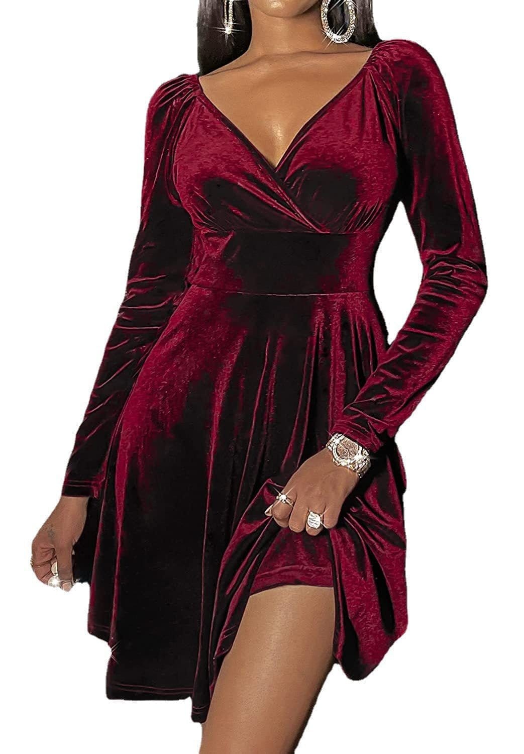 Autumn Festival Christmas Long Sleeve V - neck Dress - Santa Secret Sanctuary
